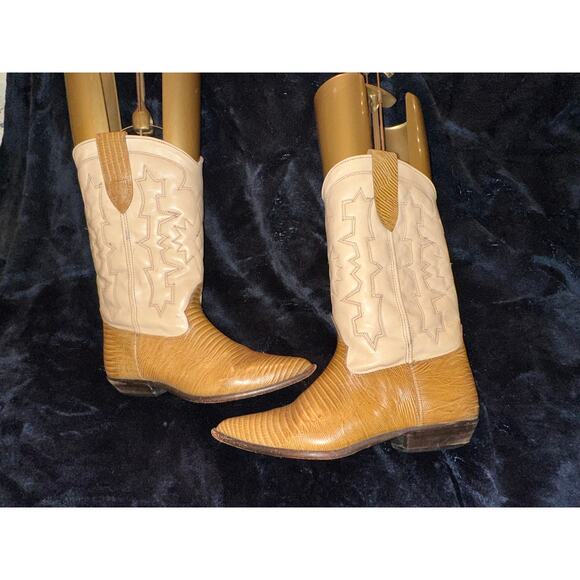 VINTAGE TWO TONE BEIGE BROWN COWBOY BOOTS WESTERN MALIBU COWGIRL - Picture 2 of 11